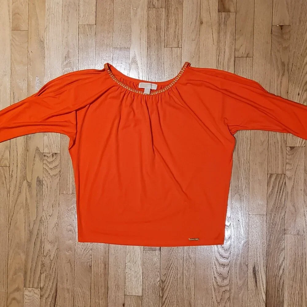 NWOT Michael Kors Women Orange Top Size M. 3/4 sleeve cold shoulder